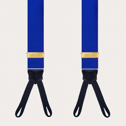Royal blue silk suspenders with button loops