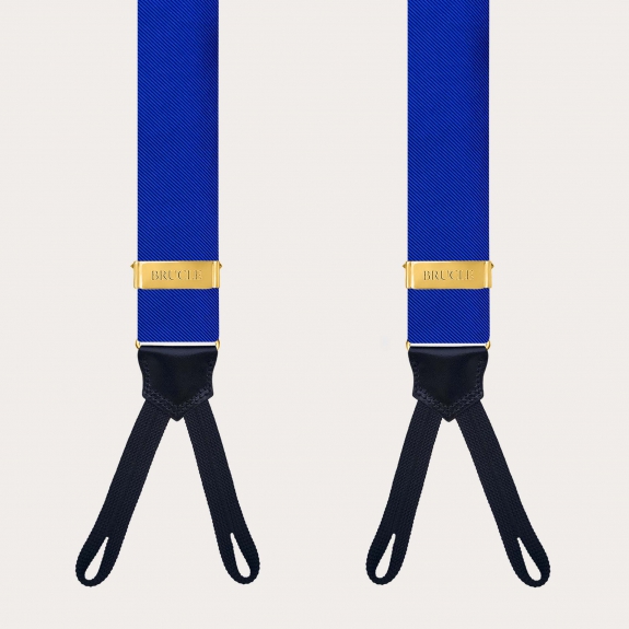 Royal blue silk suspenders with button loops
