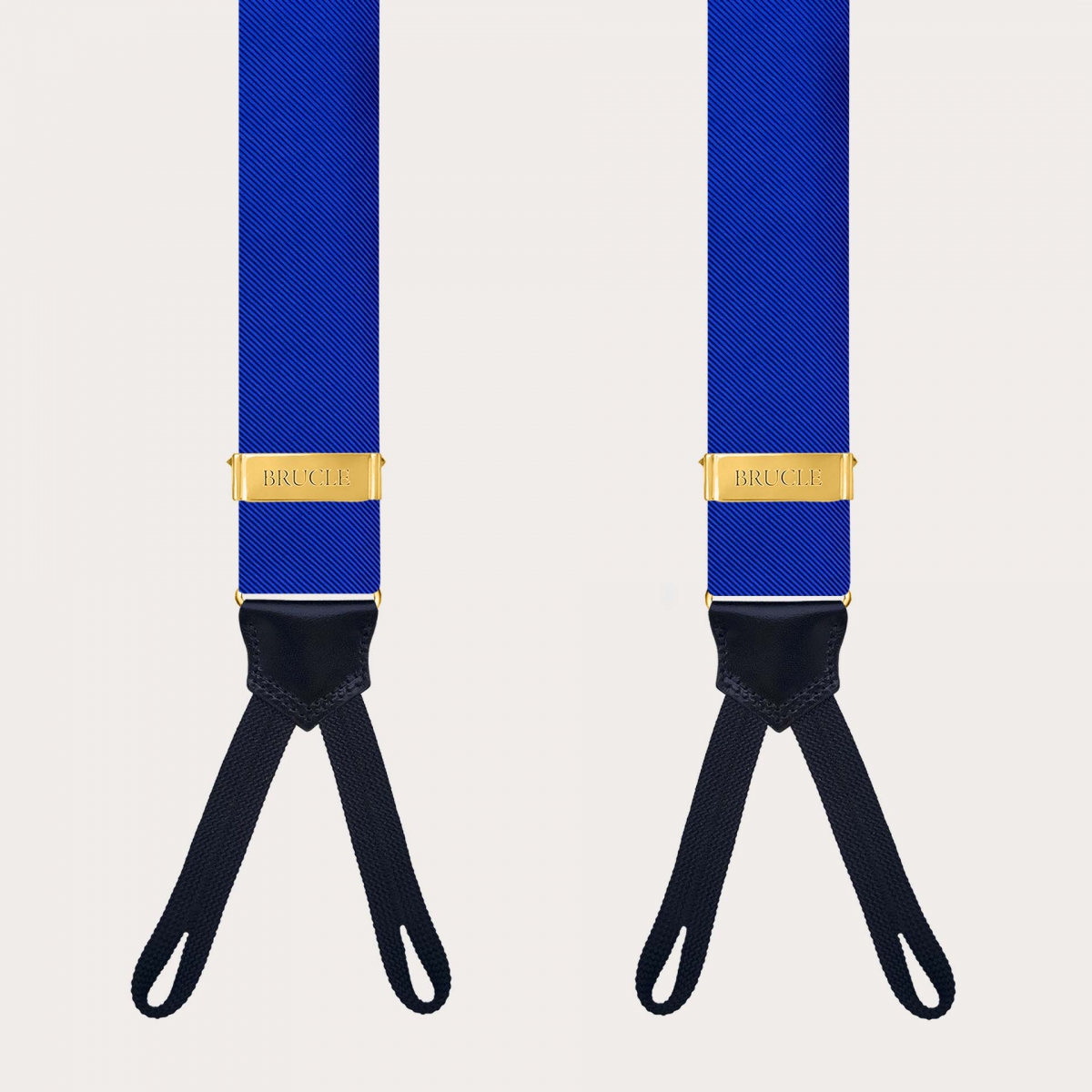 Royal blue silk suspenders with button loops