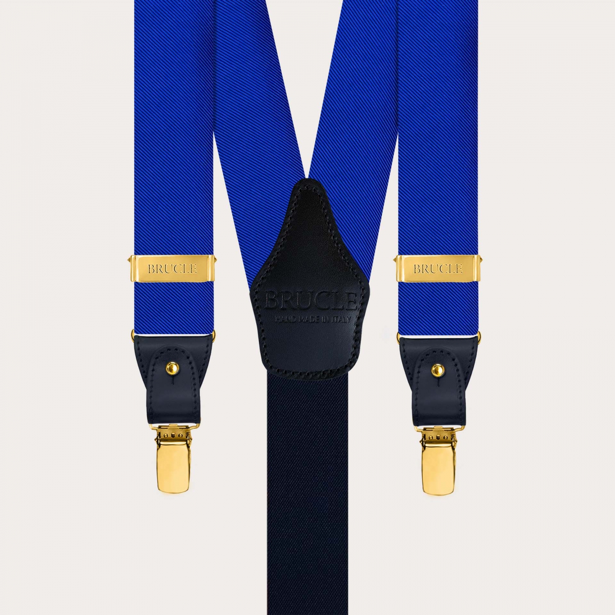 Men’s royal blue silk suspenders – dual use with gold clips