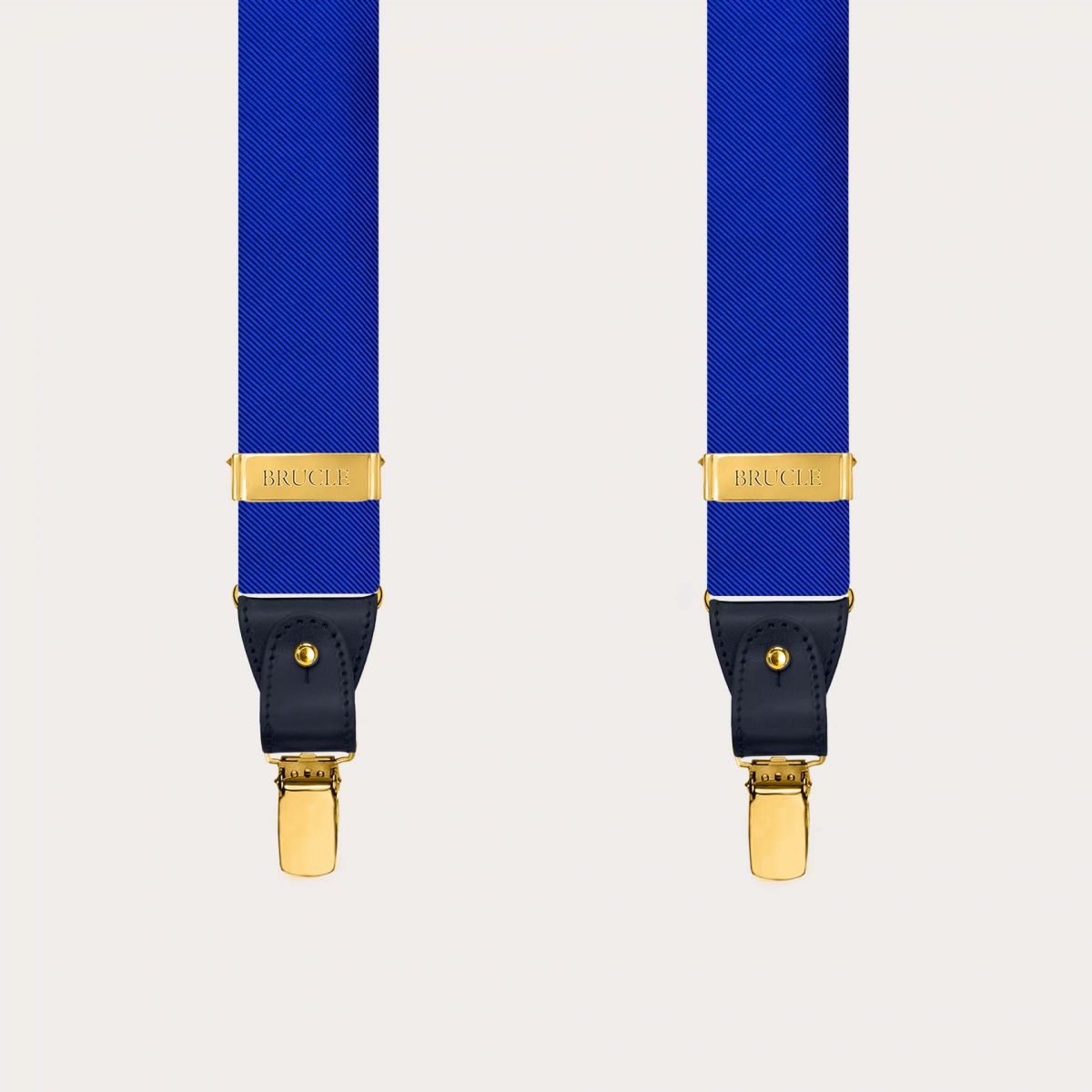 Men’s royal blue silk suspenders dual use with gold clips