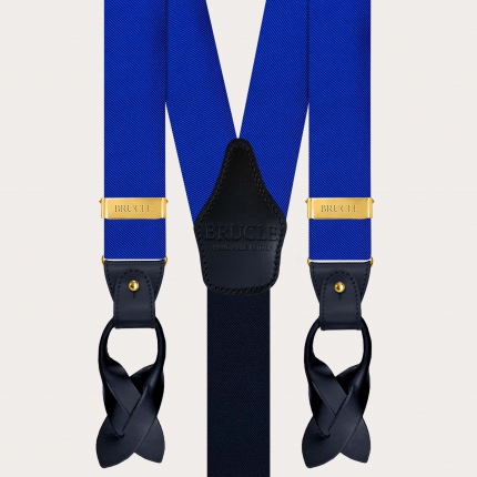 Tirantes de hombre en seda azul royal doble uso con pinzas doradas