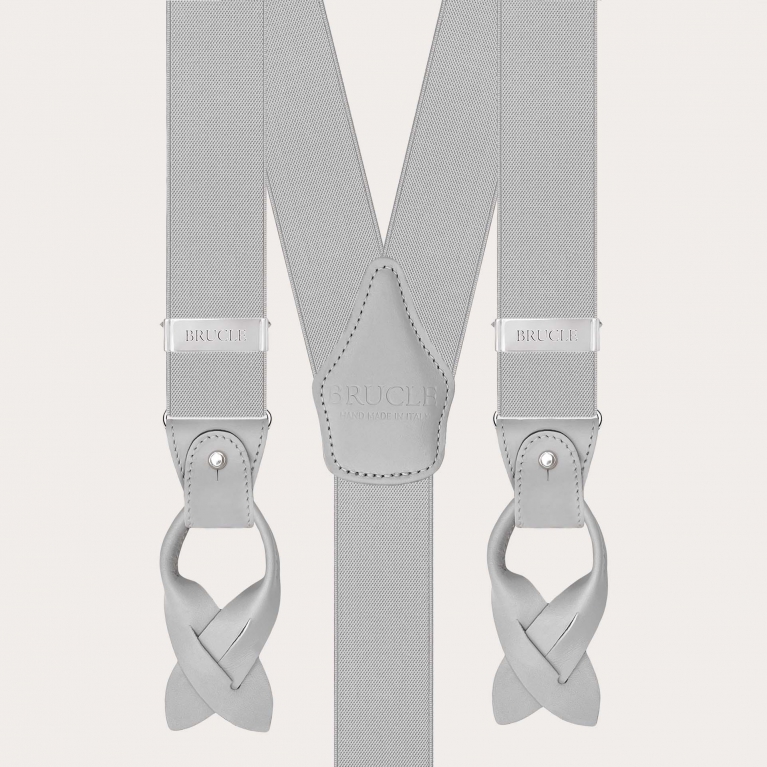 Light grey elastic suspenders for buttons or clips