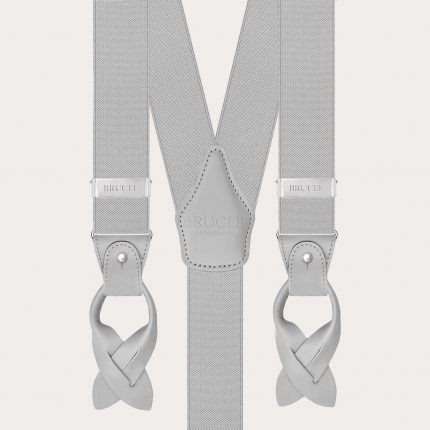 Light grey elastic suspenders for buttons or clips