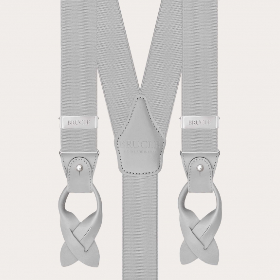 Light grey elastic suspenders for buttons or clips