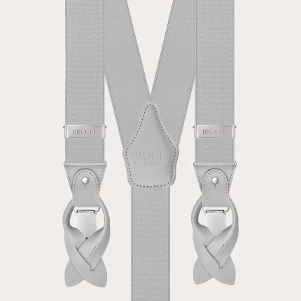 Light grey elastic suspenders for buttons or clips