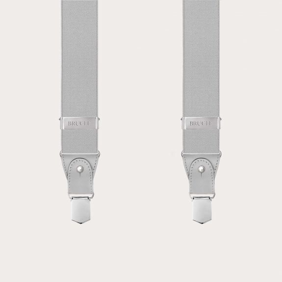 Hellgraue elastische Hosenträger für Knöpfe oder Clips