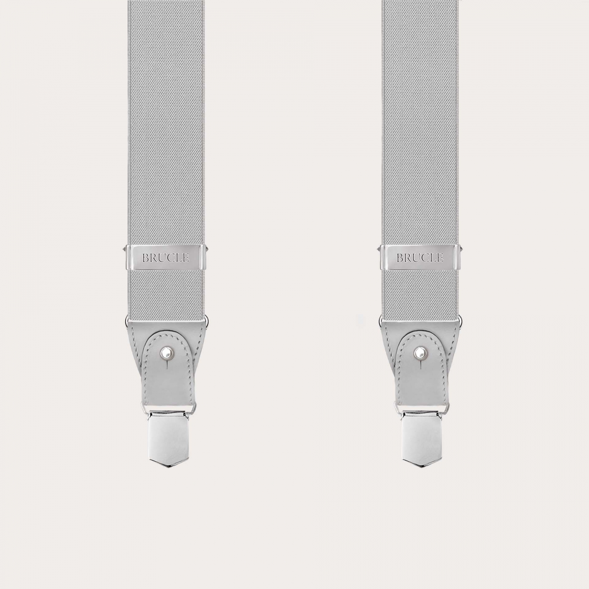 Light grey elastic suspenders for buttons or clips