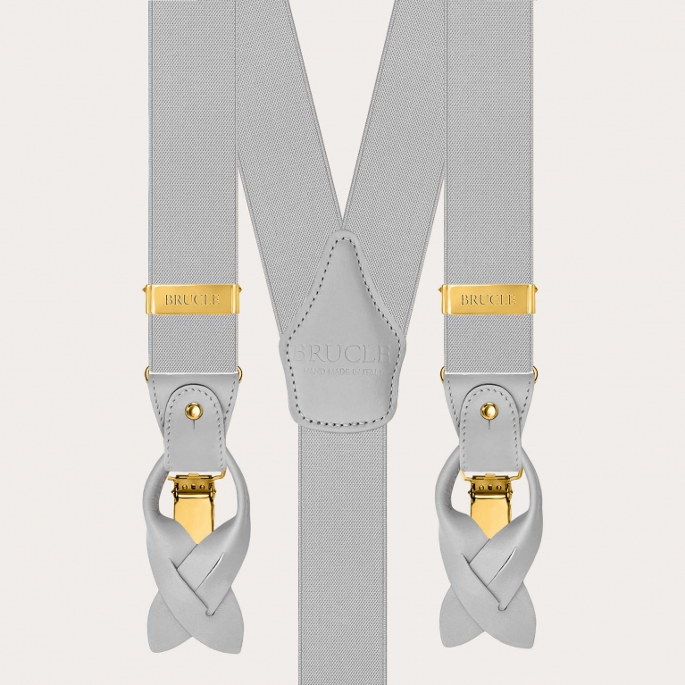 Bretelle elastiche grigio chiaro doppio uso con clip oro