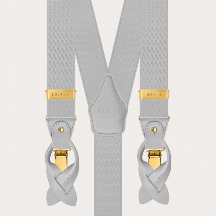 Light grey elastic suspenders double use with gold clips