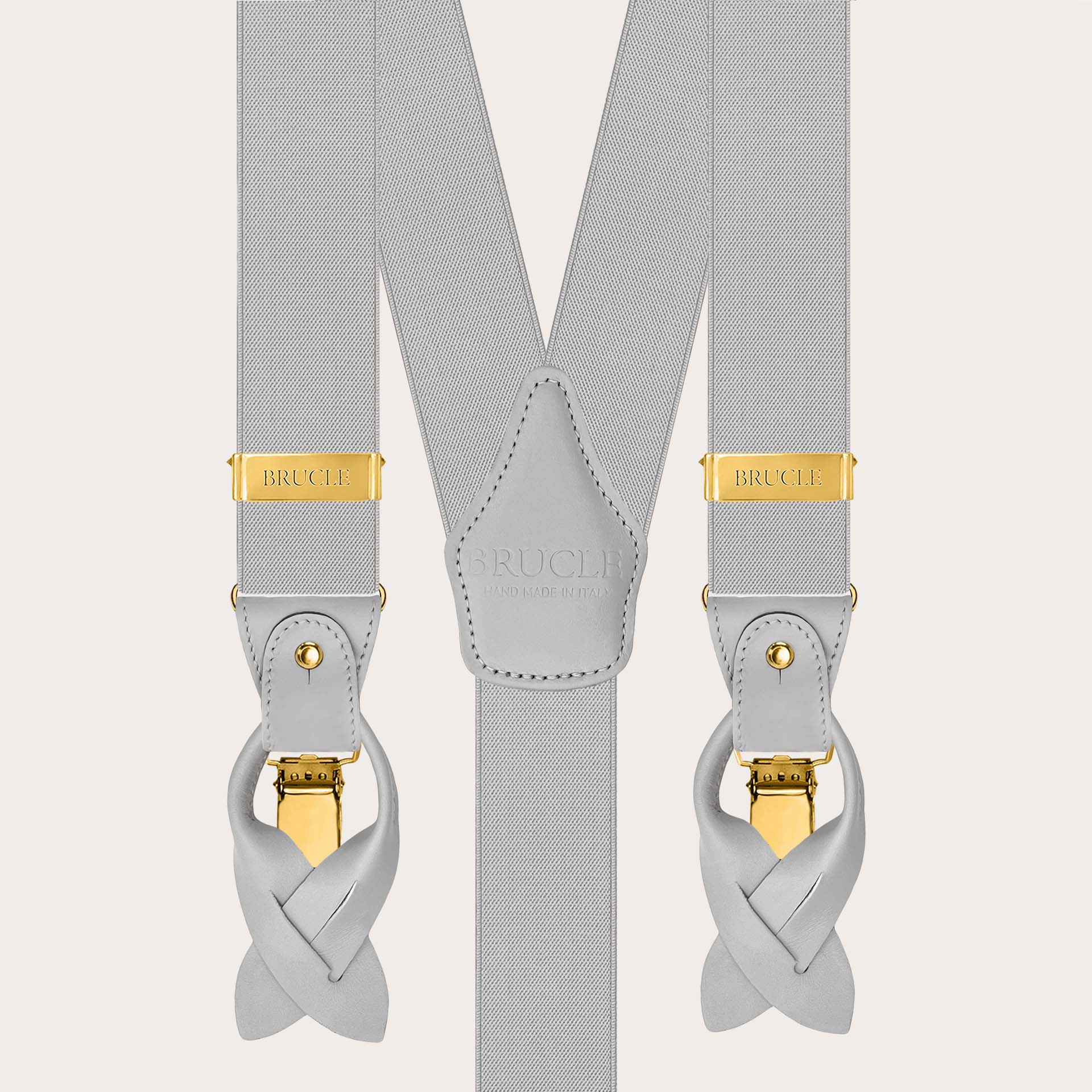 Bretelle elastiche grigio chiaro doppio uso con clip oro