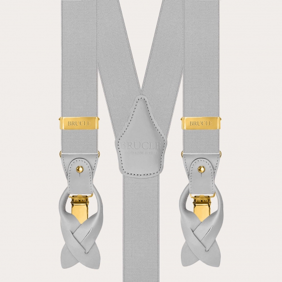 Light grey elastic suspenders double use with gold clips