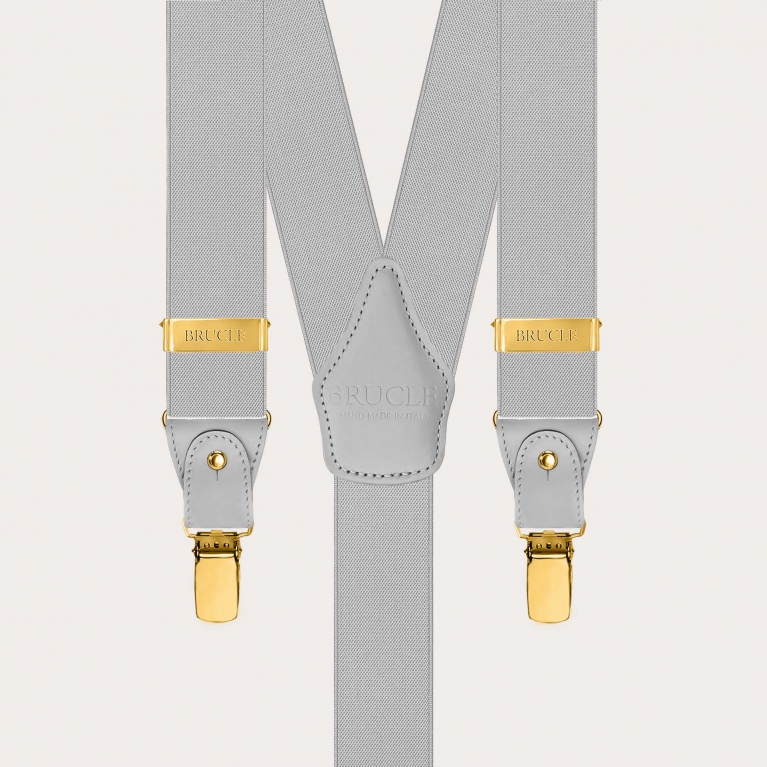 Light grey elastic suspenders double use with gold clips