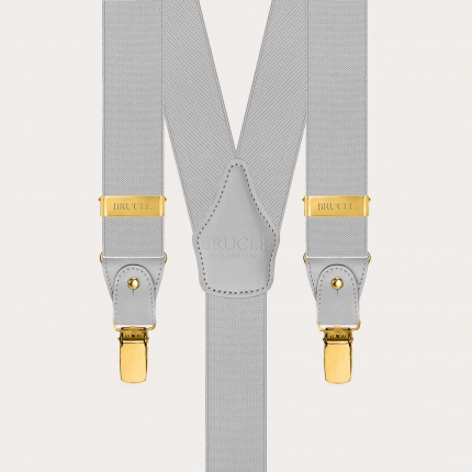 Light grey elastic suspenders double use with gold clips