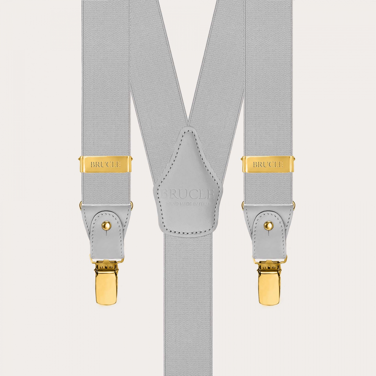 Bretelle elastiche grigio chiaro doppio uso con clip oro