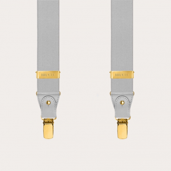 Bretelle elastiche grigio chiaro doppio uso con clip oro
