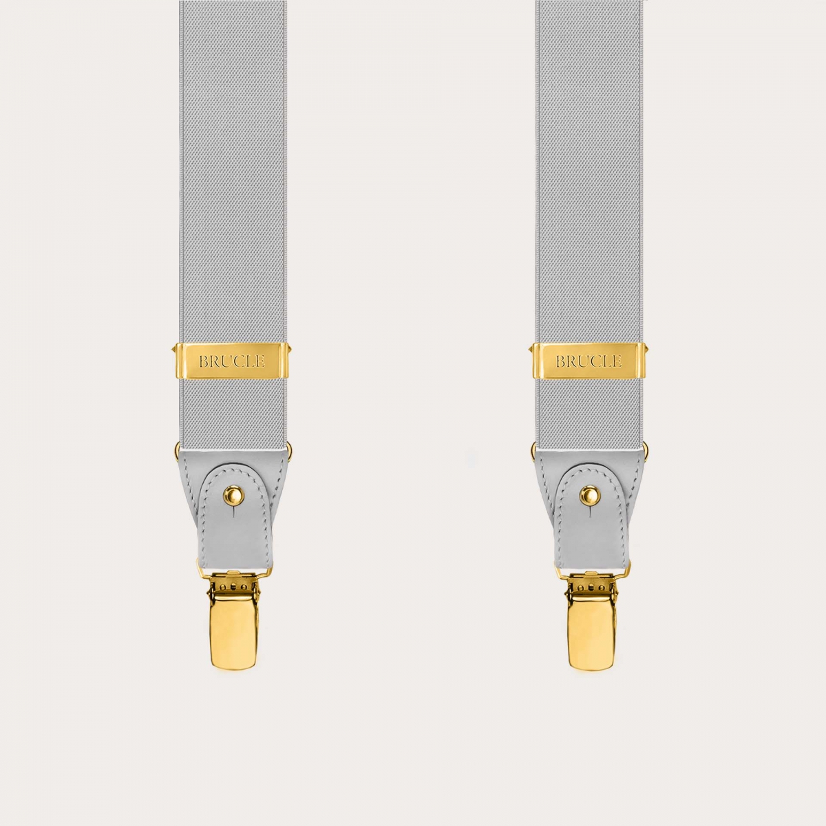 Bretelle elastiche grigio chiaro doppio uso con clip oro