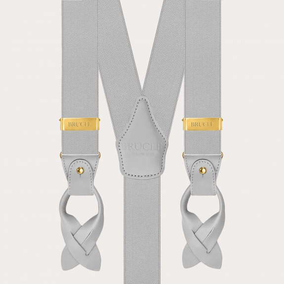 Light grey elastic suspenders double use with gold clips
