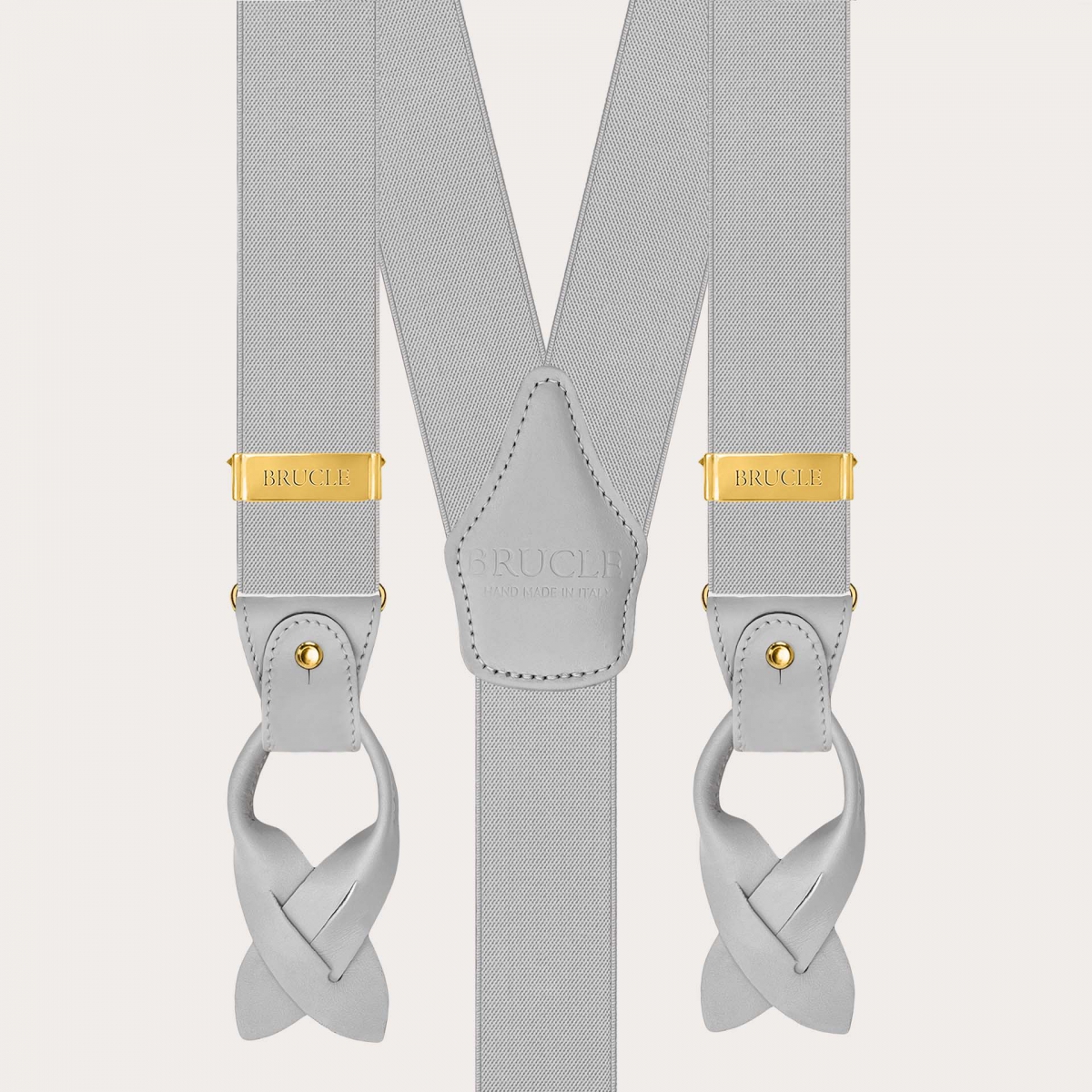 Bretelle elastiche grigio chiaro doppio uso con clip oro