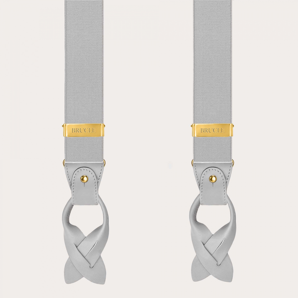 Light grey elastic suspenders double use with gold clips