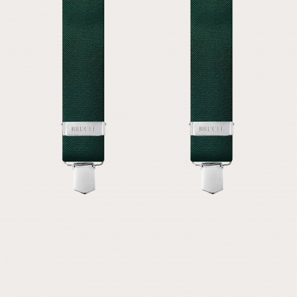 Forest green X-back suspenders with 4 clips