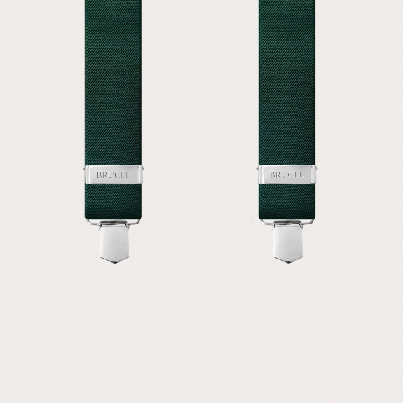 Forest green X-back suspenders with 4 clips