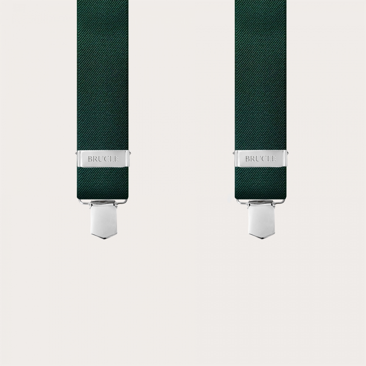 Forest green X-back suspenders with 4 clips