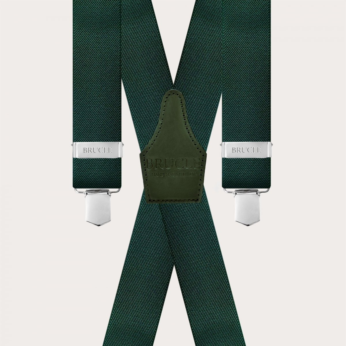 Forest green X-back suspenders with 4 clips