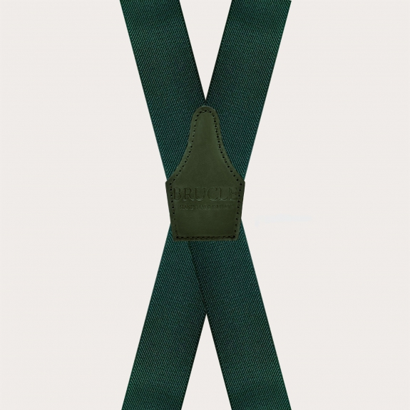 Forest green X-back suspenders with 4 clips