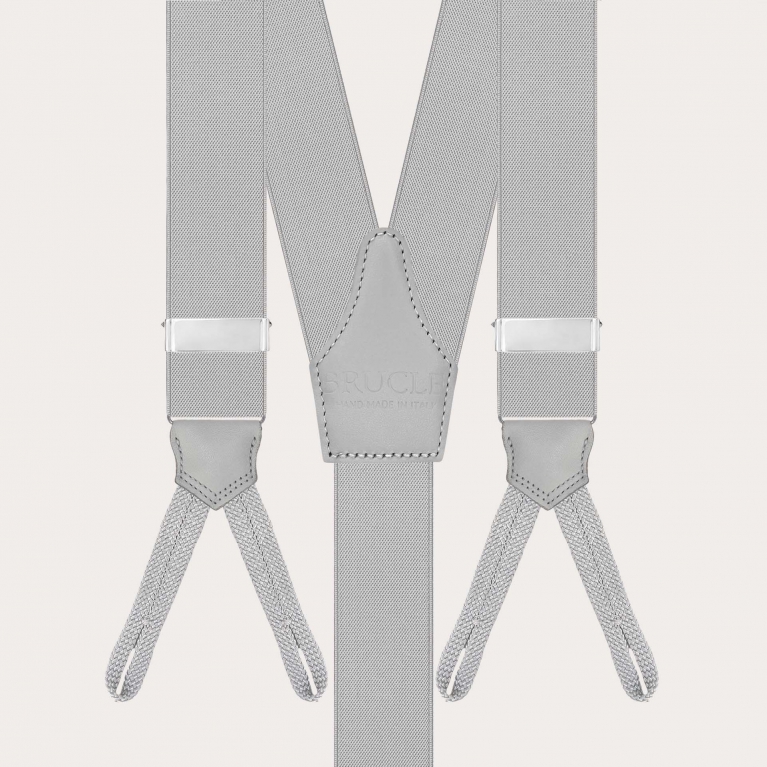 Grey elastic suspenders with button loops