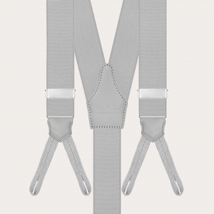 Grey elastic suspenders with button loops