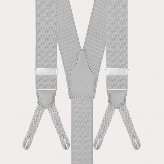 Grey elastic suspenders with button loops