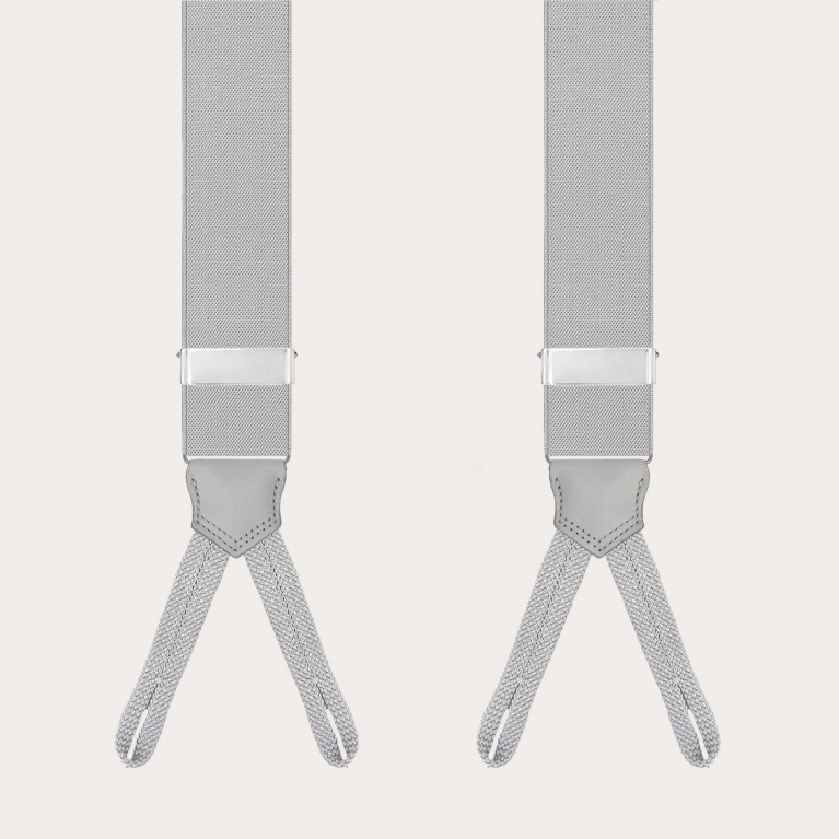 Grey elastic suspenders with button loops