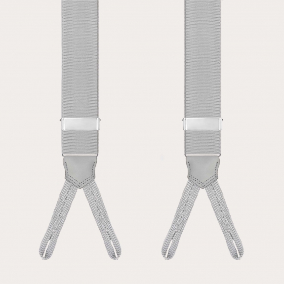 Grey elastic suspenders with button loops