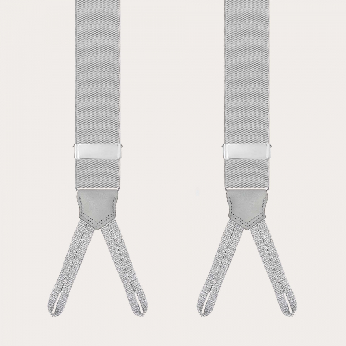 Grey elastic suspenders with button loops