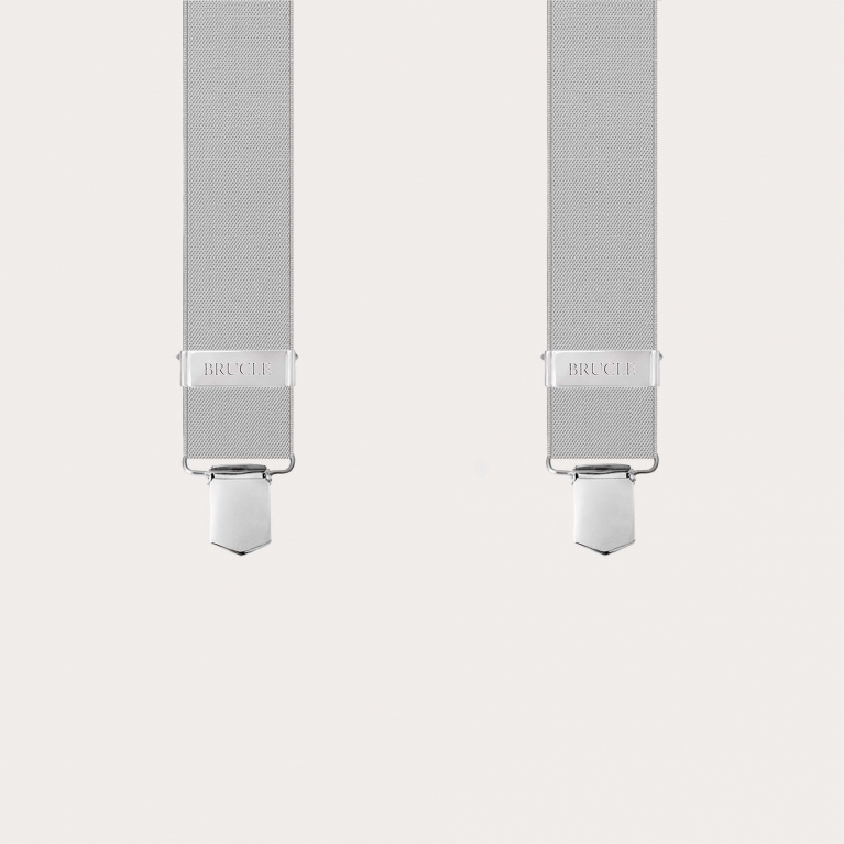 Men’s light grey elastic suspenders with clips
