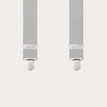 Men’s light grey elastic suspenders with clips