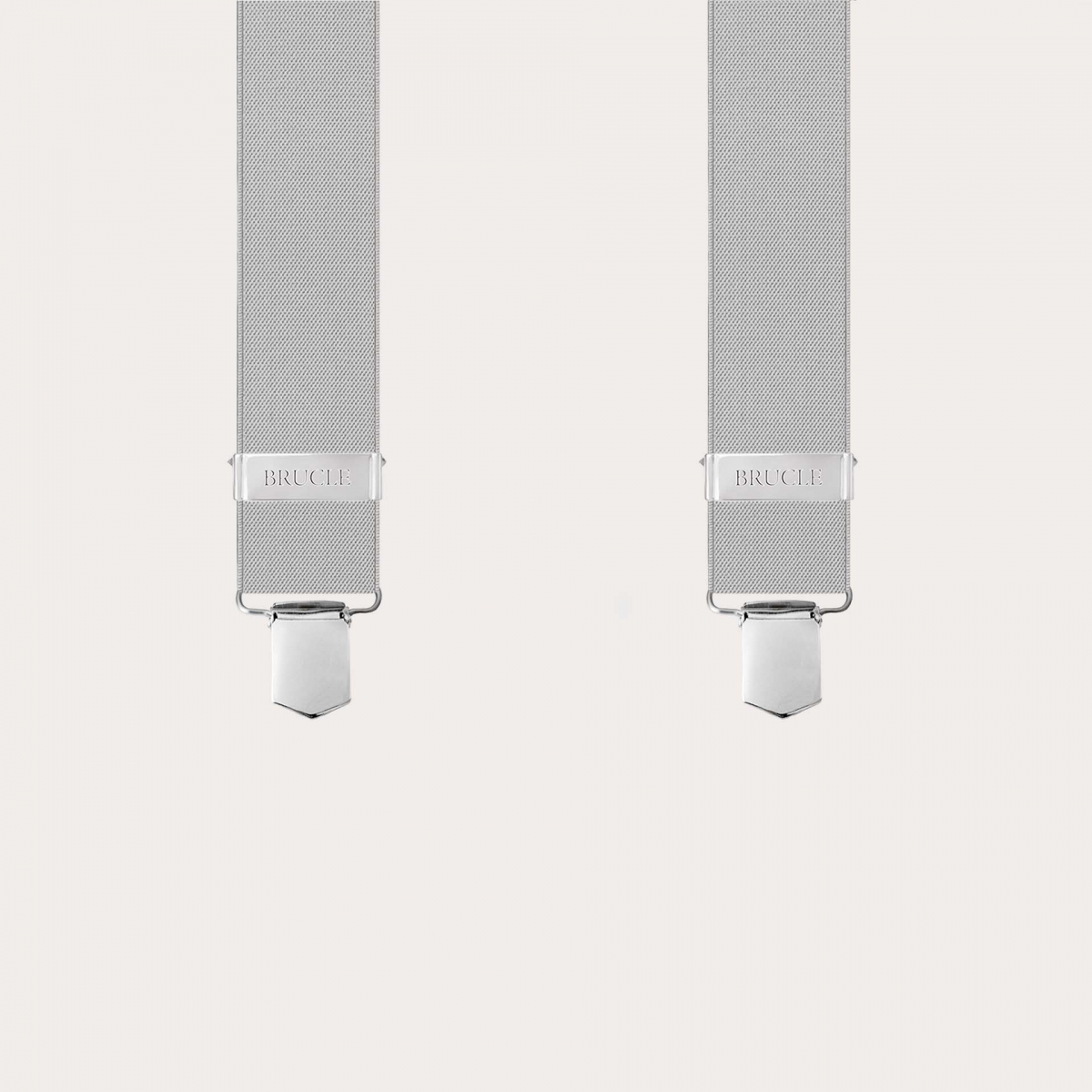 Men’s light grey elastic suspenders with clips