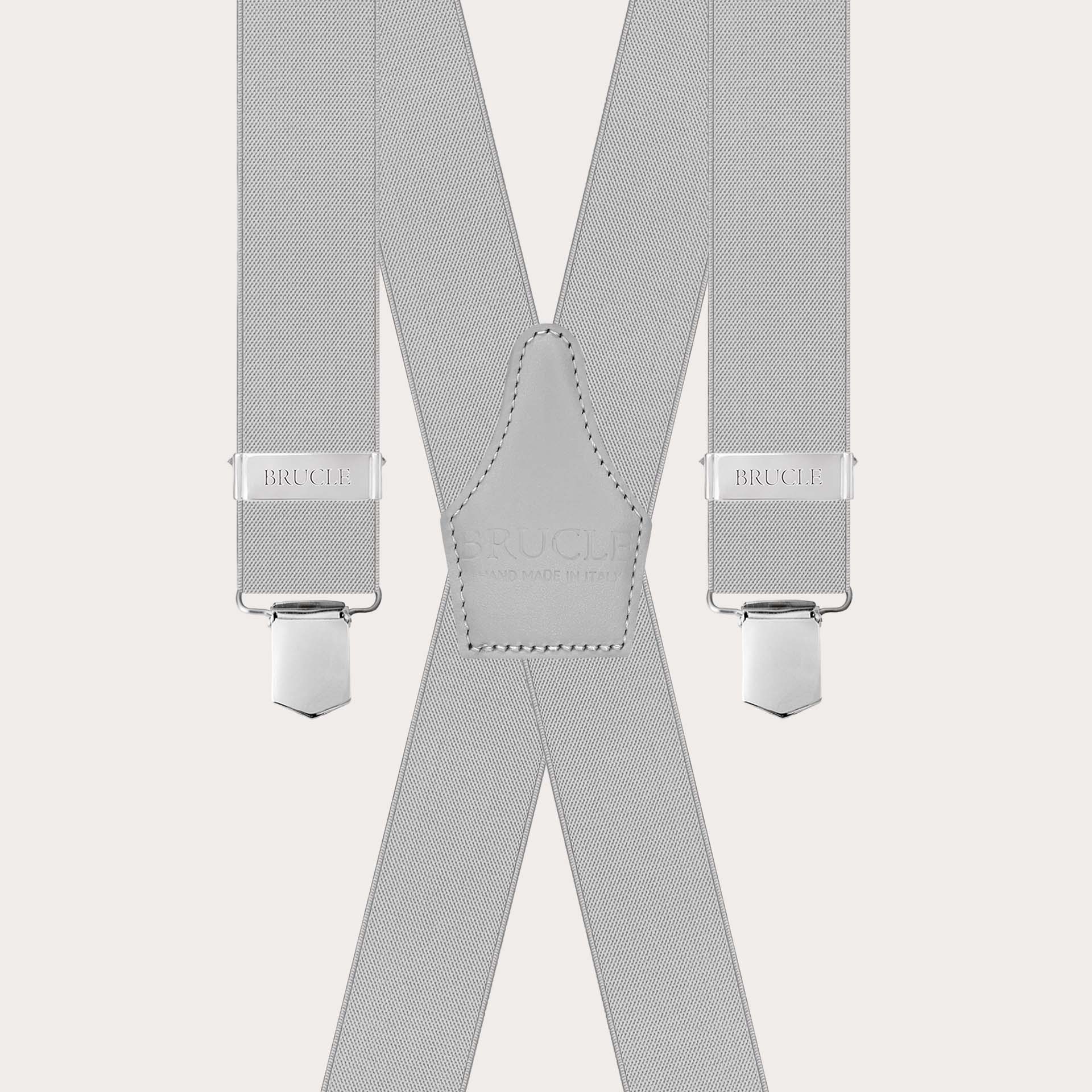 Bretelle uomo elastiche grigio chiaro con clip