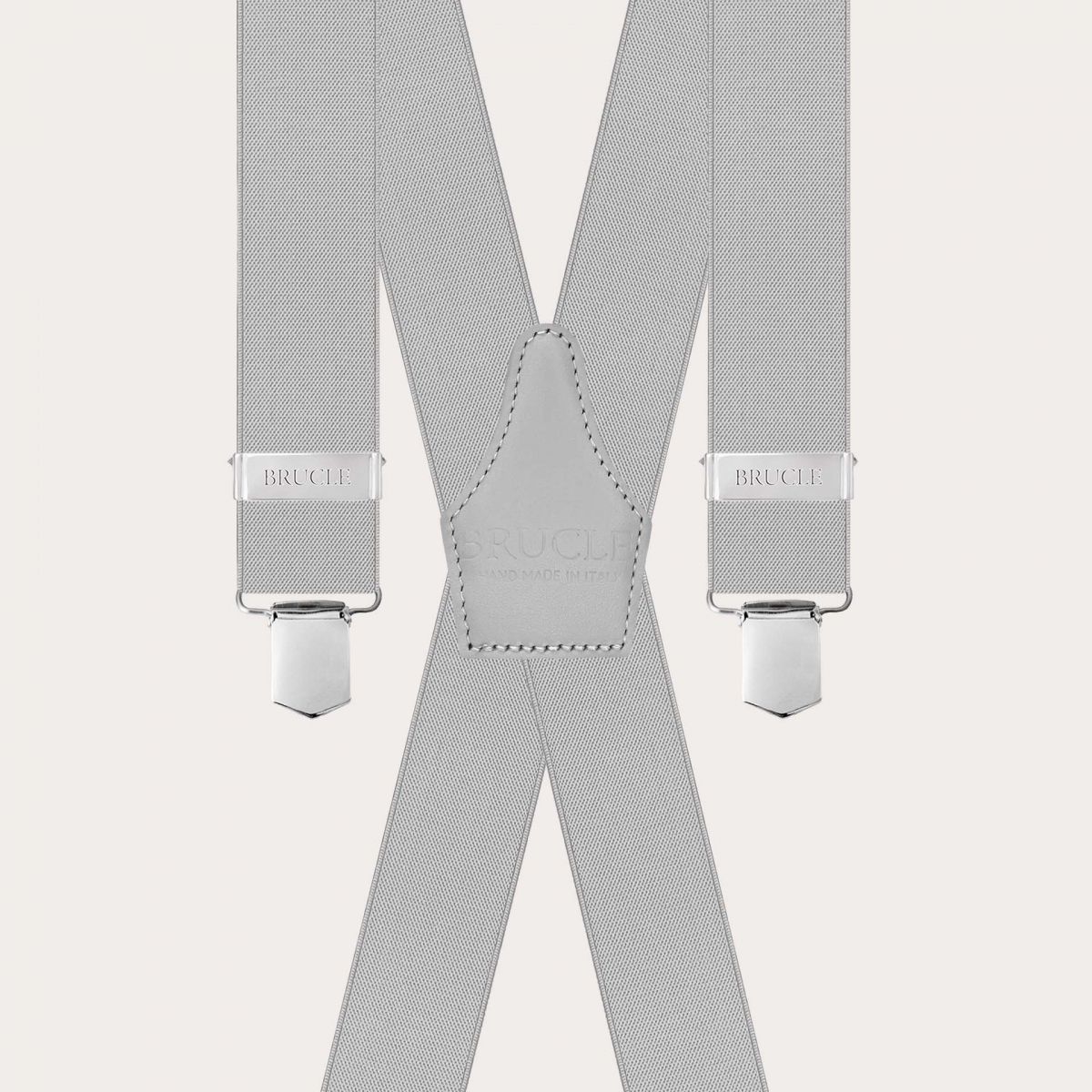 Men’s light grey elastic suspenders with clips
