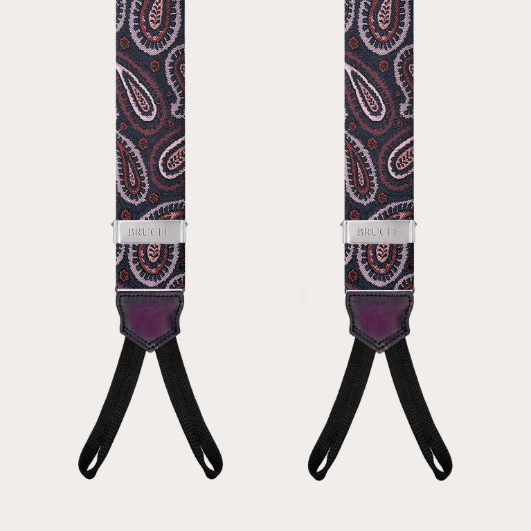 Bretelle in seta paisley bordeaux con asole per bottoni