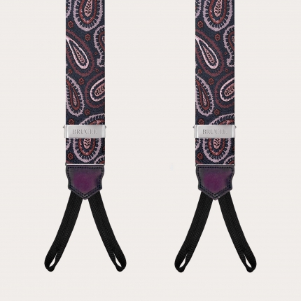 Paisley burgundy silk suspenders with button loops