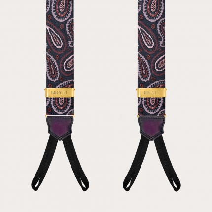 Bretelle seta paisley bordeaux per bottoni con regolatori oro