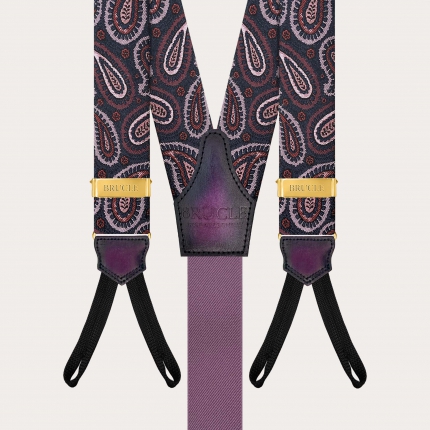 Bretelle seta paisley bordeaux per bottoni con regolatori oro