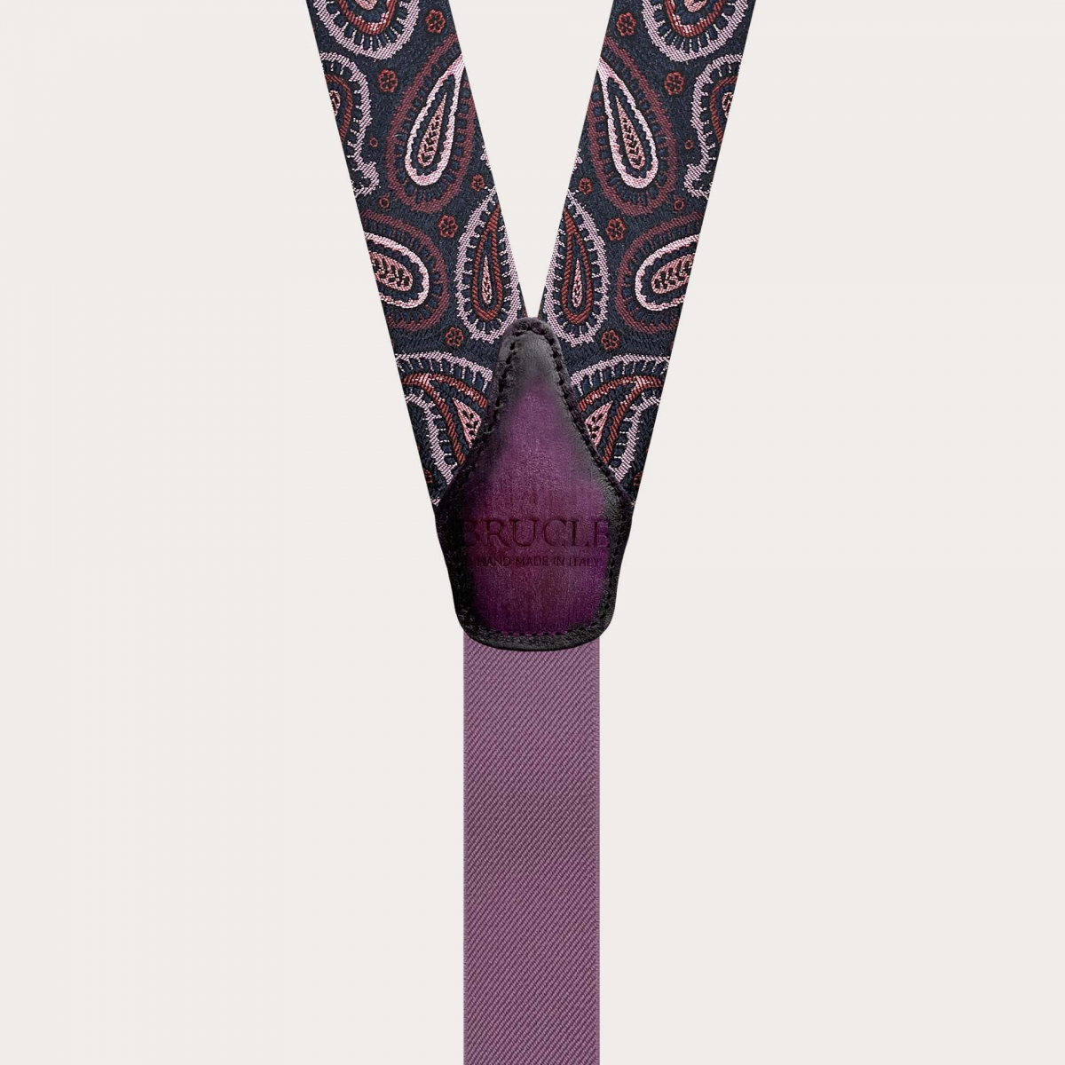 Burgundy paisley silk suspenders for buttons or clips