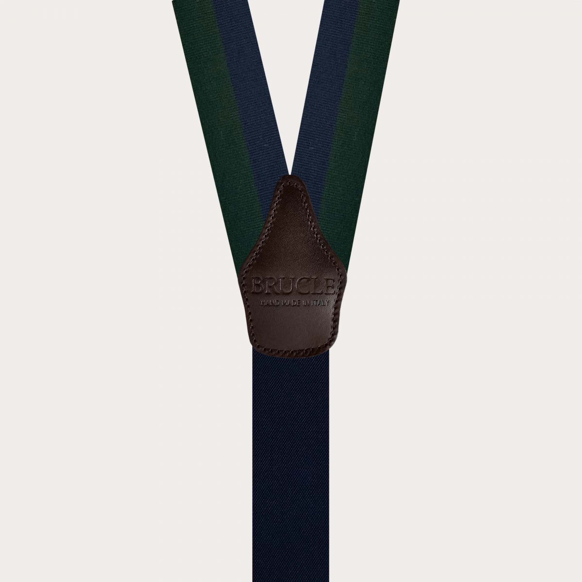 Bretelles homme en soie rayées bleu et vert avec clips dorés