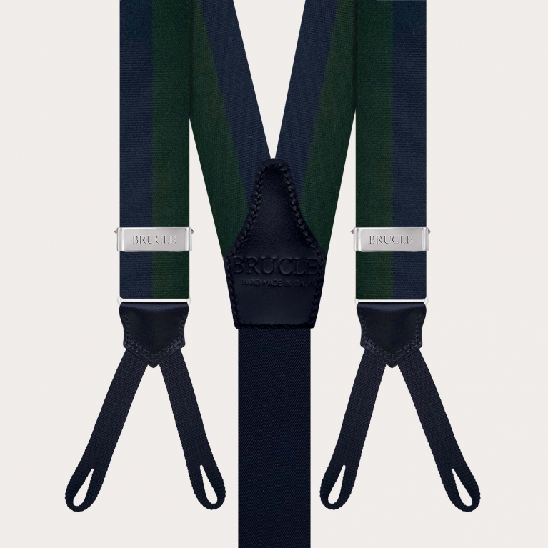 Men’s green and blue striped suspenders with buttonholes