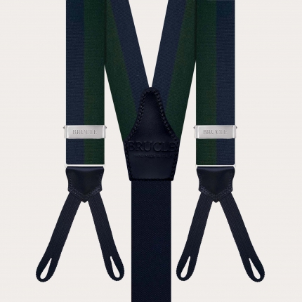 Men’s green and blue striped suspenders with buttonholes