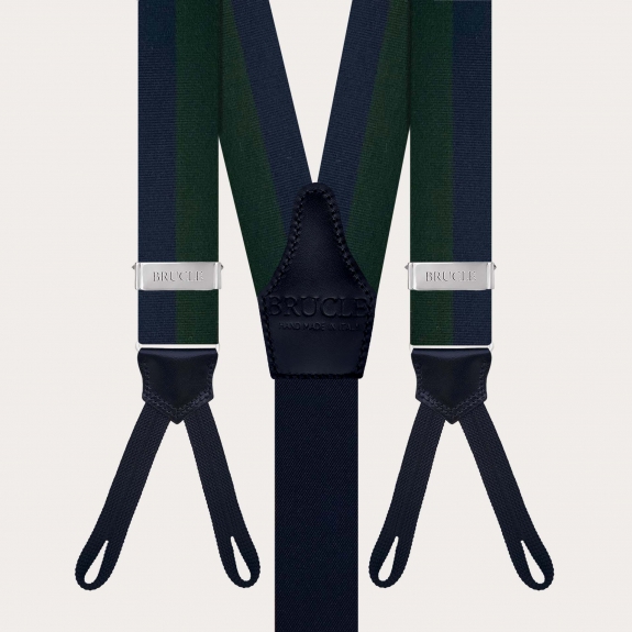 Men’s green and blue striped suspenders with buttonholes