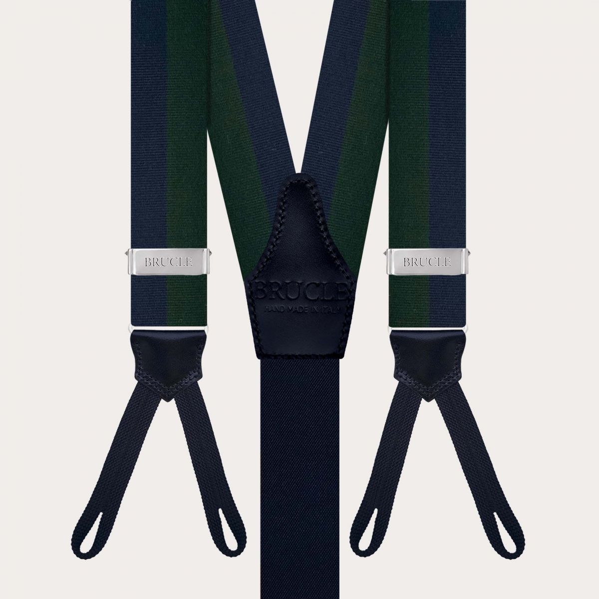 Tirantes de hombre a rayas verdes y azules con ojales para botones